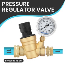 MEASUREMAN Lead-Free RV Pressure Regulator, Pressure Reducer with Liquid Filled Pressure Gauge and Inlet Screened Filter for Camper, RV and Trailer