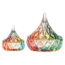 Mini Crystal Glass Candy Dish Candy Jar Candy Box with Lid Small Covered Candy Bowl Sugar Cookie Jar Food Jar Seasoning Jar Decorative Glass Jewelry Box for Home Kitchen Office Desk Decor(Colorful)