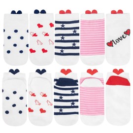 10 Pairs Womens Ankle Trainer Socks Cute Love Heart Design Stripes Ladies Short Socks for Running Athletic Walking Fitness Girls Gifts, White and Pink, one size