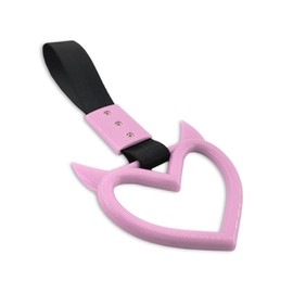 Lyxheth 2PCS Heart shaped Car Handle Straps, Heart Car Accessories, Ring Hearts Shaped Cars Hand Strap Drift Charm, Universal Handle Keychains Accessory Suitable for Cars Bus (Pink+black)