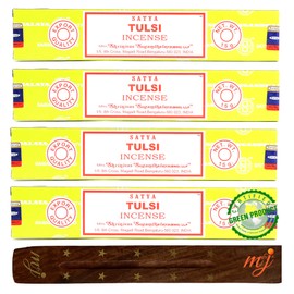 Original Satya Nag Champa Tulsi Incense Sticks | with M&J incense sticks holder | x4 pack | for Aromatherapy, Spa, Yoga, Weddings, Meditation, Healing, Positivity and Relaxation