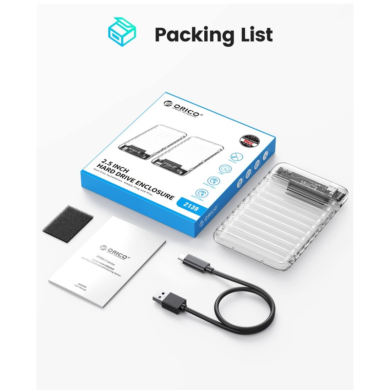 ORICO 2139C3-V1-CR 2.5 Inch HDD Case, USB C to SATA