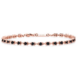 Gem Stone King Black Onyx Tennis Bracelet for Women in 925 Sterling Silver | 1.62 Cttw | Round 2.5MM | Gemstone December Birthstone | 7 Inch