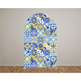 KONPON Patchwork Tile Arch Backdrop Cover for Porcelain Parties Decorations Arched Stand Covers Stretchy Background Birthday Banquet Decor Banner