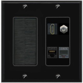 Wallplate City 1 Port CAT6 COAX HD PHONE Wall Plate-Brush Black/Black