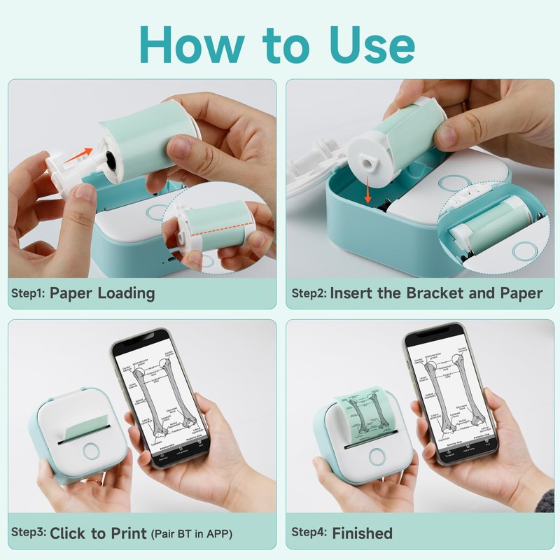 Memoking Mini Pocket Printer - T02 203dpi Bluetooth Thermal Printer,