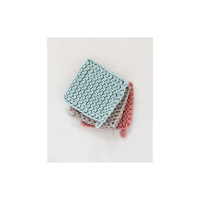Creative Co-Op Cotton Crocheted, 3 Colors Pot Holders, 8" L
