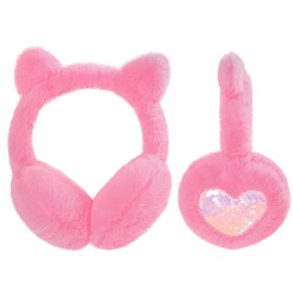 Earmuffs for Girls Cat Ear Muff Winter Faux Fur Ear Warmers Ear Cover with Cute Sequins Ears for Women Kids Rose Red