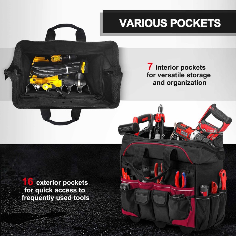 HAUTMEC 18" Rolling Tool Bag With Wheels Portable Toughbuilt Tool