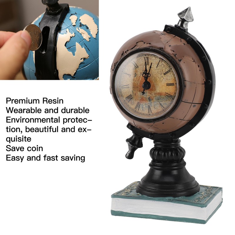 Globe Clock Decorative Desk Ornament Resin World Map Clock with
