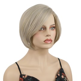 Aimole Short Layered Shaggy Straight Wigs Synthetic Bob Wig Heat Resistant Blonde Grey Mixed