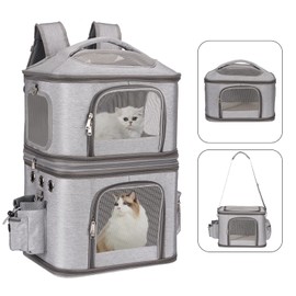 HOVONO Detachable Double Pet Carrier Backpack for Cats and Small Dogs, Cat Travel Carrier for 2 Cats, Perfect for Traveling/Hiking/Camping, Grey