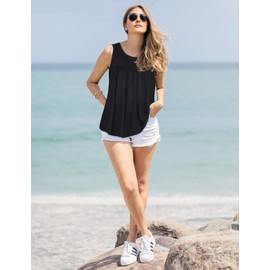 CHICGAL Sleeveless T Shirts for Women Fashion Casual Summer Paisley Print Workout Tank Tops(W-Black,XL)