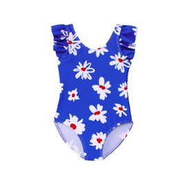 CM C&M WODRO Toddler Baby Girls Swimsuit One Piece Floral Bathing Suit Cute Ruffle Backless Swimwear Kids Beach Wear 1-5T (Blue, 18-24 Months)