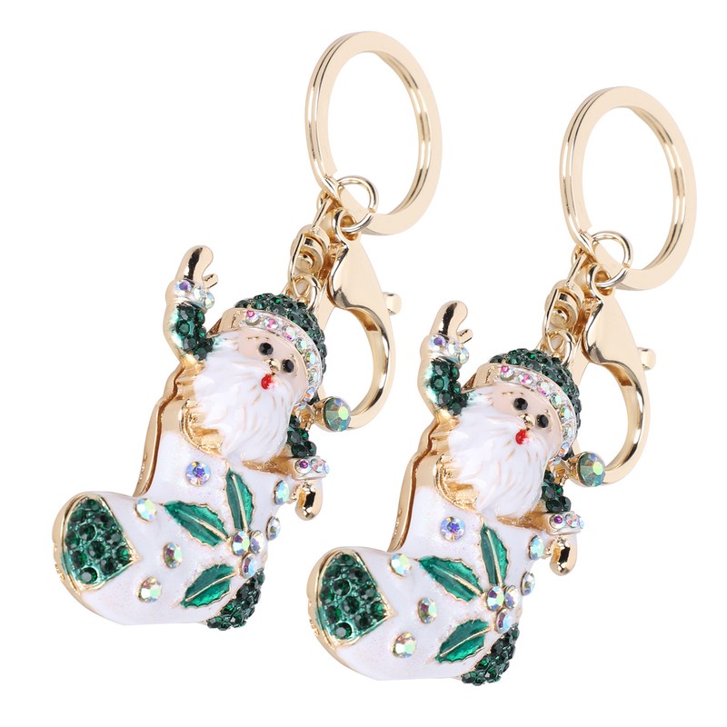 2Pcs Santa Keychain Pendant Cute Stylish Fahionable Decorative Hanging OrnamentsGreen