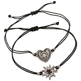 Alpenflüstern DAB053 Costume Bracelet Set Rhinestone Edelweiss and Traditional Heart – Women's Costume Jewellery with Antique Silver-Coloured Edelweiss and Traditional Heart Adjustable Bracelets in