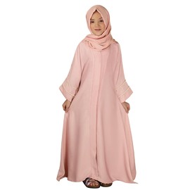 ABEWIP Girls Muslim Dress Chiffon Kaftan Maxi Dress Cardigan Robe Islamic Modest Hijab Dress for Girls with Pockets Prayer Abaya Dress Muslim Ramadan Prayer Clothes Kids Arabian Abaya Dress Pink 5-6y