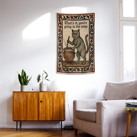 Weird Medieval Cat Tapestry Vintage Medieval Cat Aesthetic Wall Art 5x3 Ft