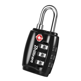 Brillirare TSA Approved Luggage Locks, Combination Travel Padlock, Zinc Alloy 3-Digit Waterproof Lock, TSA Accepted Outdoor Keyless Resettable for Lockers, Bags, Backpack, Gym, Gate-Black