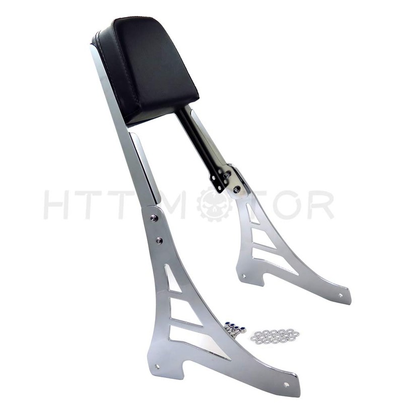 XKMT-Chrome Skull Backrest Sissy Bar With Leather Pad Compatible With
