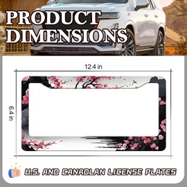 Cherry Blossom License Plate Frame - 2PCS Japanese Sakura Aluminum Metal License Plate Holder Covers, Rust-Proof Waterproof Car Decorative Tag Frames for Standard Us 12x6 Inch