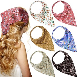 Syhood 6 Pcs Floral Elastic Hair Bandanas Boho Scarf Headband Chiffon Head Kerchief Turban with Hair Clips for Women(Boho Floral Patterns)