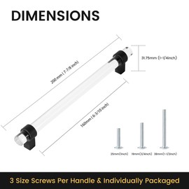 BonKuDoo 5 Pack Cabinet Pulls 6-3/10 Inch, Matte Black Kitchen Cabinet Handle Crystal Drawer Pulls Glass Cabinet Handles(160mm)