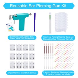 Ear Piercing Gun Kit, Reusable Professional Multi Purpose Ear Piercing Kit Nose Piercing Tools Set with 204 Pcs Stainless Steel Glossy Earrings Stud Earrings for Salon and Home Piercing
