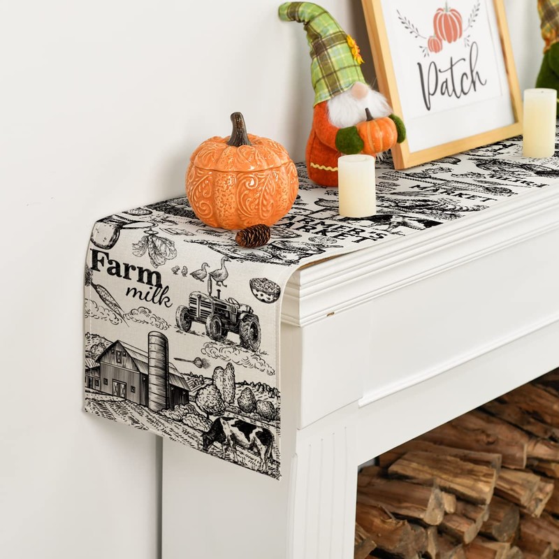 Artoid Mode Tractor Milk Farm Table Runner, Cow House Fall