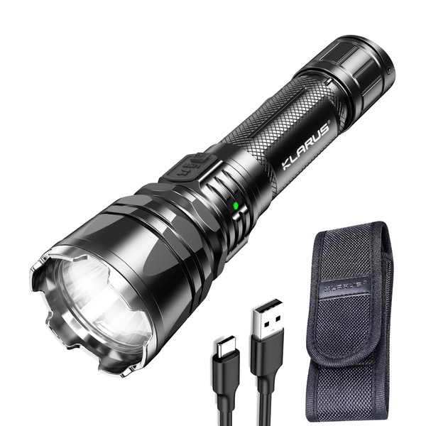 KLARUS XT12GT PRO Beam Reach 800 Meters 1600 Lumens Rechargeable LED Long Range Flashlight LED Tactical Flashlight, Cable, Holster