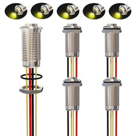 FILN 5pcs 12mm(1/2'') 12V 24V High Head Metal Push Button Switch Red Green Yellow Blue White Latching Car Boat Outdoor Switch（Stainless Steel Latching Yellow 5）