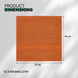 WovenWonder 12 X Cotton Face Cloth Towels 100% Egyptian Cotton -500GSM Super Soft Flannels Washcloths (30 x 30 cm) Fingertip Gym Towels Facial Cloths (Orange)