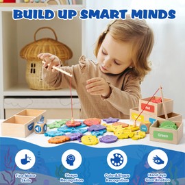 Busy edition Montessori Toys for Toddlers, Wooden Magnetic Fishing Games for Kids 3-5, Color Sorting Educational Toys for 3+ Year Old Boys Girls, Preschool Learning Toys for Toddlers 2-4 Years