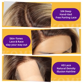 KOME Ash Blonde Synthetic Lace Front Wig,Side Part Short Straight Glueless Bob Wig for White Women Daily Use 12IN (#TT891A)