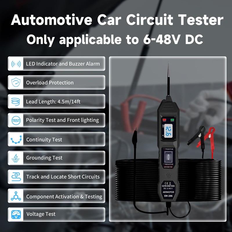 Voltage Tester Pen, Car Circuit Tester, 6-48 V DC Car