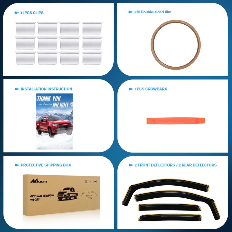 Nilight in Channel Window Deflectors for Chevy Colorado Crew Cab/GMC