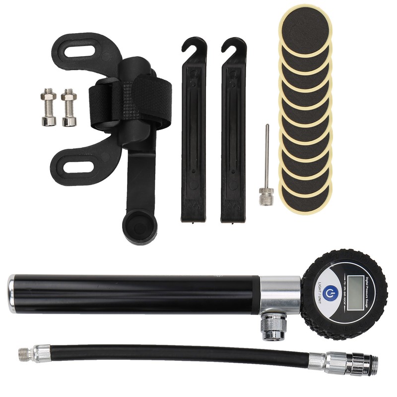 Bicycle Digital Display Air Pump with Needles Hose Kit Bike