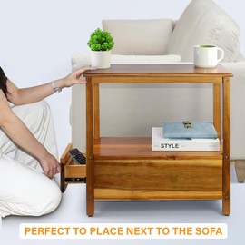 ENKEZI Narrow End Table with Drawer and Open Shelf – Slim Side Table for Small Spaces, Nightstand for Bedroom or Living Room, Small Bedside Table