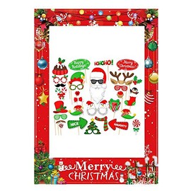 Losuya 32pcs Christmas Photo Booth Props and 1pcs Christmas Photo Prop Picture Frame for Funny Christmas Party Supplies