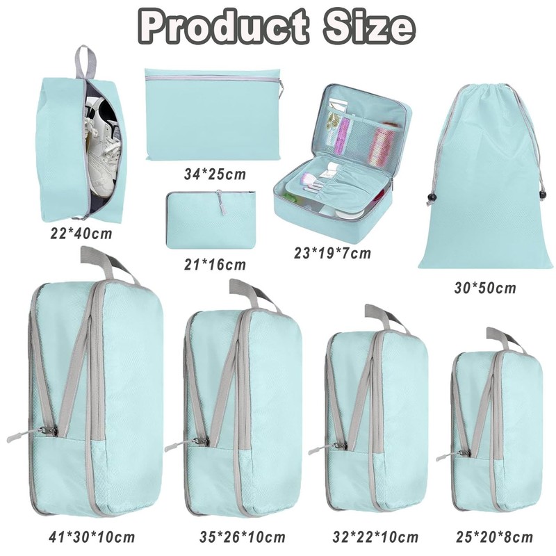 BEANPRECOY 9PCS Compression Packing Cubes for Travel - Waterproof Lightweight