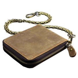 crazy hunter Genuine Cowhide Leather Zipper Card Holder Mens Wallet w/Chain Vintage Biker L72