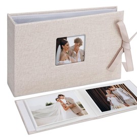 Vienrose Small Photo Album 4x6, Mini Picture Book with 26 Pockets, Clear Pages Holds 52 Photos, Linen Fabric Cover Postcards Photobook Red 1 Pack
