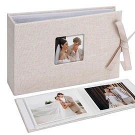 Vienrose Small Photo Album 4x6, Mini Picture Book with 26 Pockets, Clear Pages Holds 52 Photos, Linen Fabric Cover Postcards Photobook Red 1 Pack