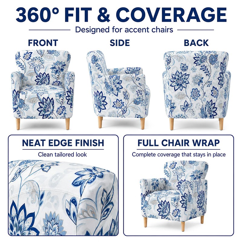 HonorHut Blue Armchair Slipcover with Lotus Prints