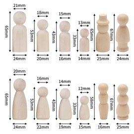 Wooden Peg Doll Set, 55 Pcs Wooden Men and Women Doll Children's Art Creative DIY Crafts People Decorations