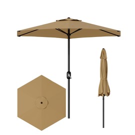 PeakPursuit 7.5FT Patio Umbrella Outdoor, Table Umbrella, Market Umbrella, Pool Umbrella, 6 Sturdy Ribs UV Protection Waterproof for Garden, Deck, Backyard (Tan)