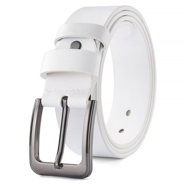 HYCOPROT Men's Leather Belt Classic Jeans Belt 38mm Alloy Buckle Belt Genuine Leather Belt for Jeans, Suit, Work Dress and Special Occasion (White, Medium 32"-36")