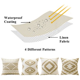 Artscope Waterproof Bohemian Cushion Covers, Pack of 4 Geometric Khaki Cushion Covers, Breathable Cushion Case for Outdoor, Balcony, Patio, Garden, Farmhouse Decor, 40 x 40 cm (Geometry 80)