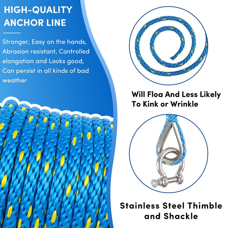Premium Anchor Rope 100 ft x 3/8 inch, Solid Braid