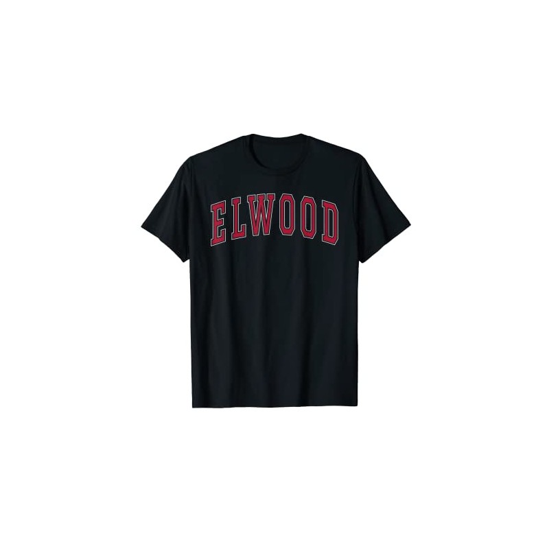 Elwood Indiana Souvenir College Style Red Text T-Shirt, black